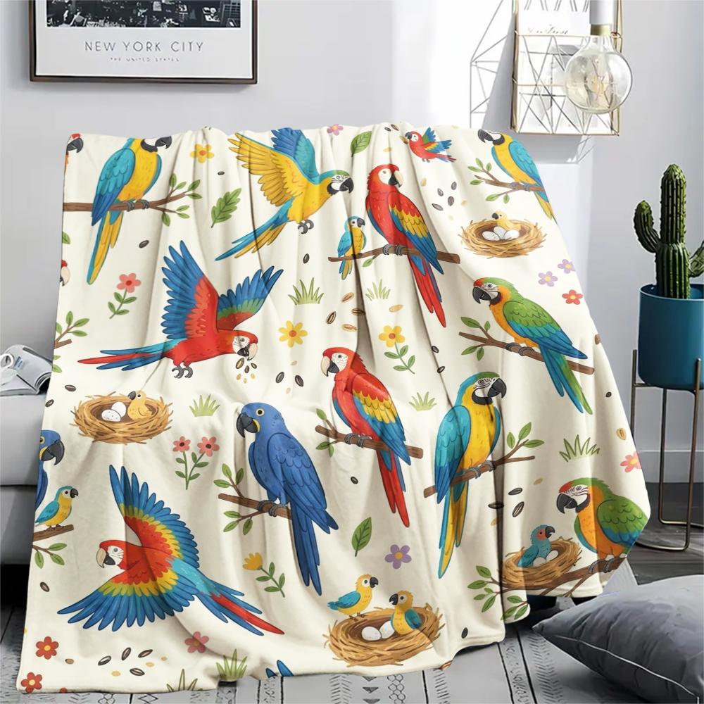 1PC Cute Parrot Print Flannel Blanket, High Quality All Seasons, Home Decor, Warmth and Comfort, Perfect for Christmas Gifts