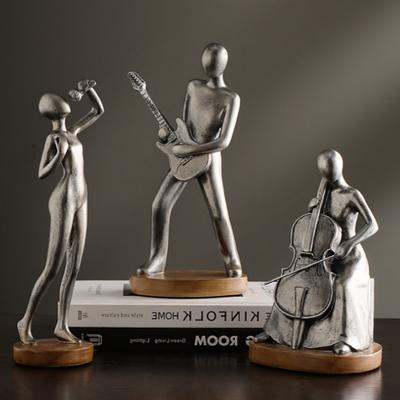 Harzhandwerk Realistische Figurenskulptur Abstrakt Musiker Cello Cellist Gitarre Gitarrist Figuren Heimdekoration