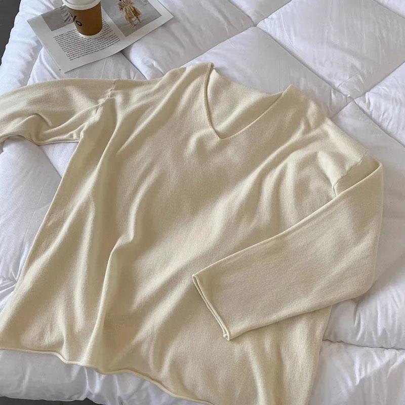 Top for Women Autumn Winter Large Size Loose Long Sleeve Knit V-neck Pullover Sweaters Top