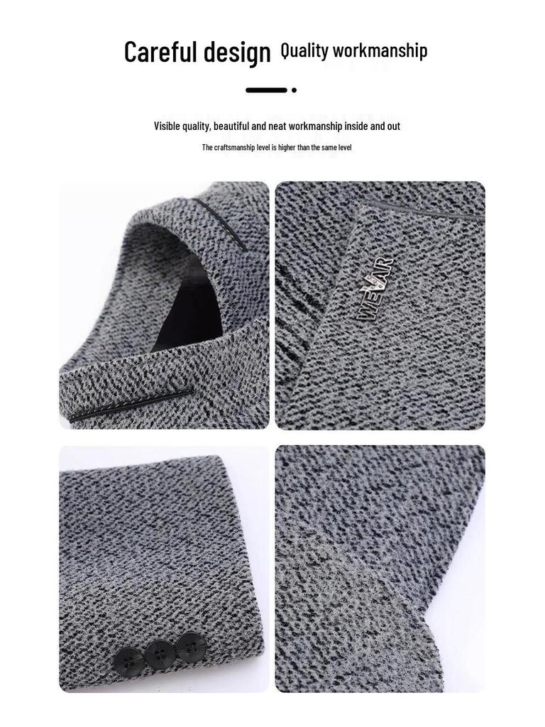 2024 Autumn/Winter Men's Wool Coat: Business Casual Stand Collar for Middle-Aged Dads