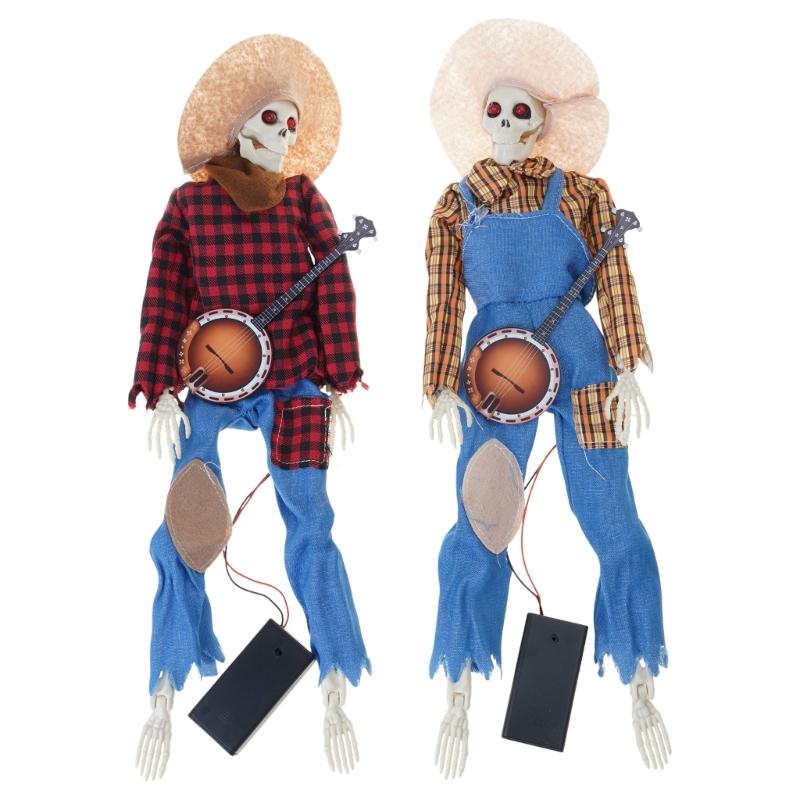 Dueling Banjo Playing Skeletons Halloween Decoration Set Illuminating Plastic Musicians For Home Yard Themed Parties