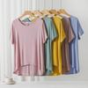 Sommar Lös Passform Modal T-shirt: Kort fram, lång bak, Plusstorlek Fladdermusärm