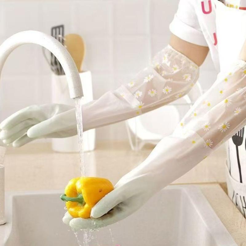 1 Pair Floral Gloves Durable Cleaning Gloves Multi-Purpose Household Gloves for Kitchen, Bathroom, Living Room & Bedroom