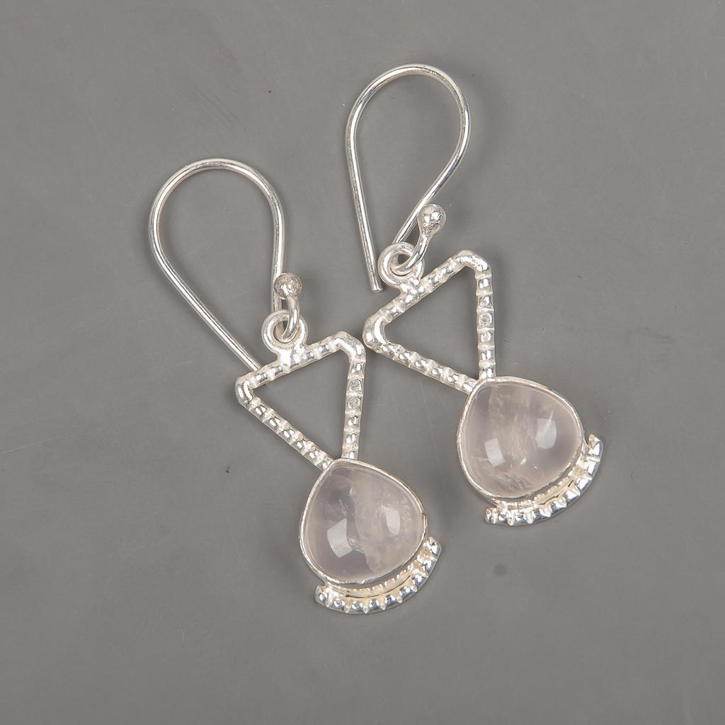 Rosenquarz 925 Massiv Sterlingsilber Ohrringe, Handgefertigter Edelstein Ohrschmuck, Geschenke für Ehefrau Brandneue Ohrringe