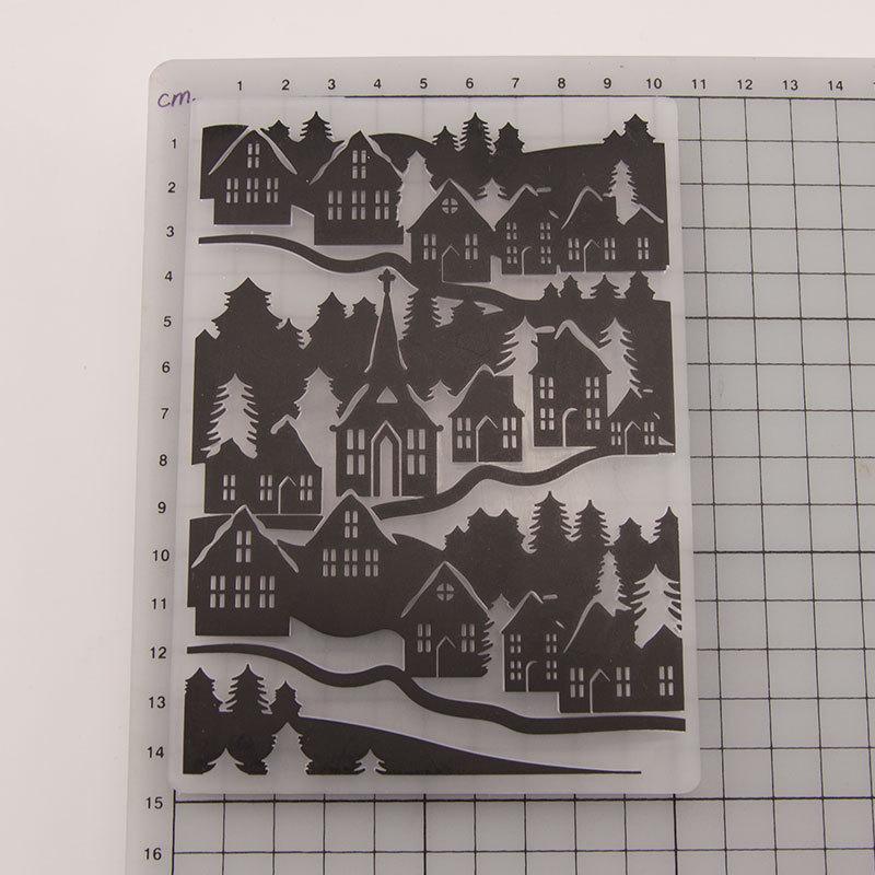 Hillside Lace Line Frame Plastic Brosing Folders for DIY Scrapbooking Album Card Decor Model Art Template Village House