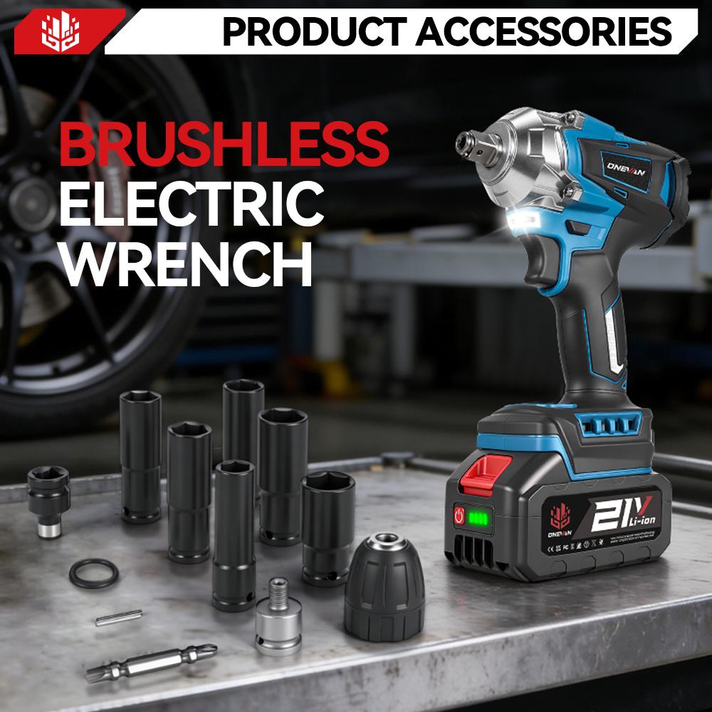 ONEVAN Brushless Electric Impact Wrench 1/2 Inch Cordless Hexs Socket Kit 3 In 1 Screwdriver Tool For Makita 18V Battery
