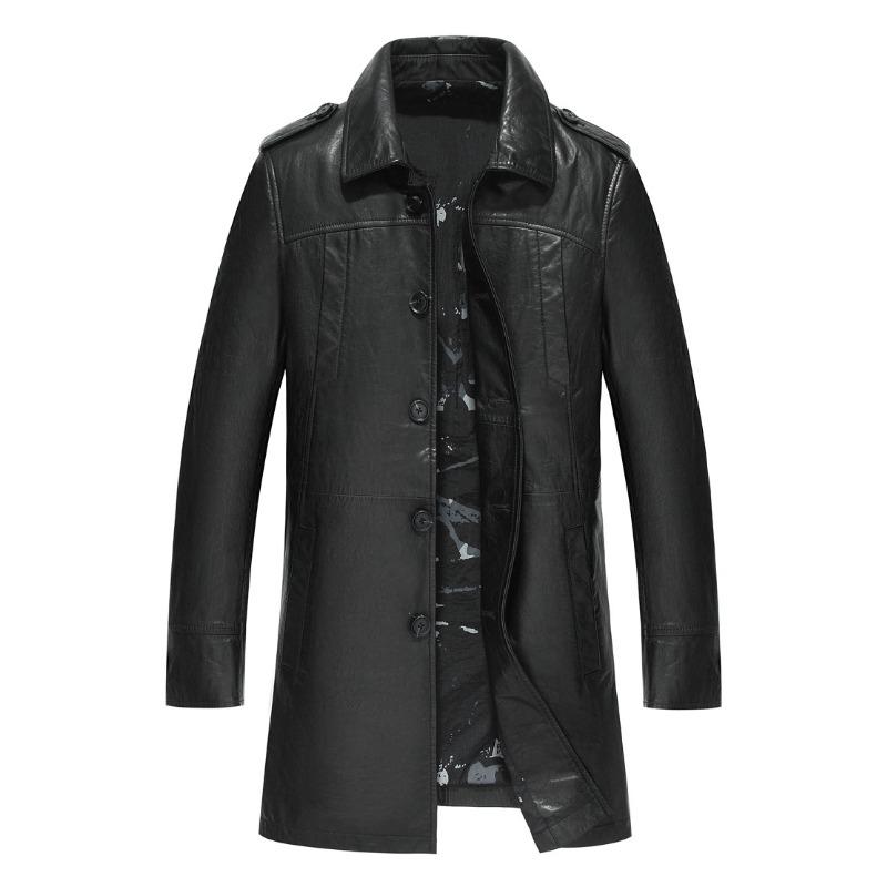 

Осенне-зимняя куртка из натуральной кожи для мужчин, ветровка средней длины из вощеной овчины, кожаная куртка с лацканами, повседневная куртка 5XL