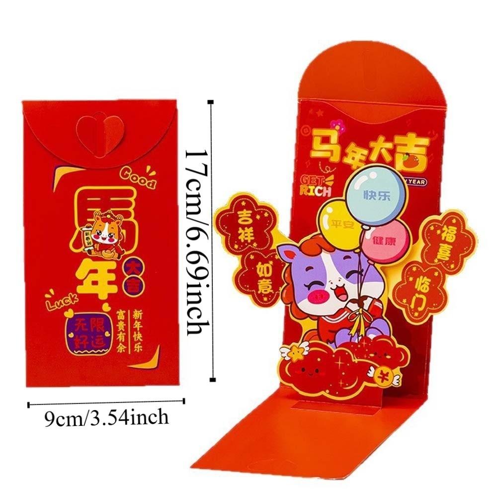 Traditional 3D Red Envelope Year of The Horse Paper Hongbao Children's Money Bag Bonus Blessing Spring Festival Red Wallet