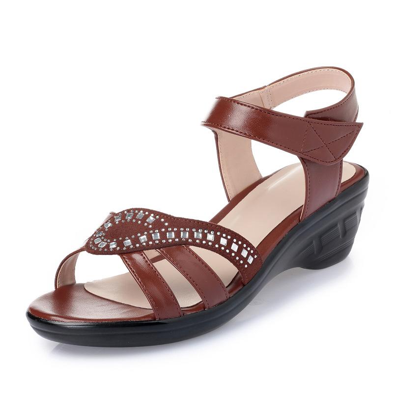 Fashion Genuine Leather Women's Sandals Big Size New Summer Wedges Women's Sandals Casual Mother Sandals Luxury Ladies Shoes