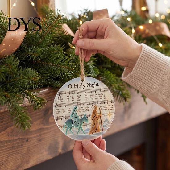 Home Garden Window Decoration Sea Glass Christmas Hymn Ornaments, Handmade Music Sheet Nativity Hanging Decoration, Traditional Tree Baubles