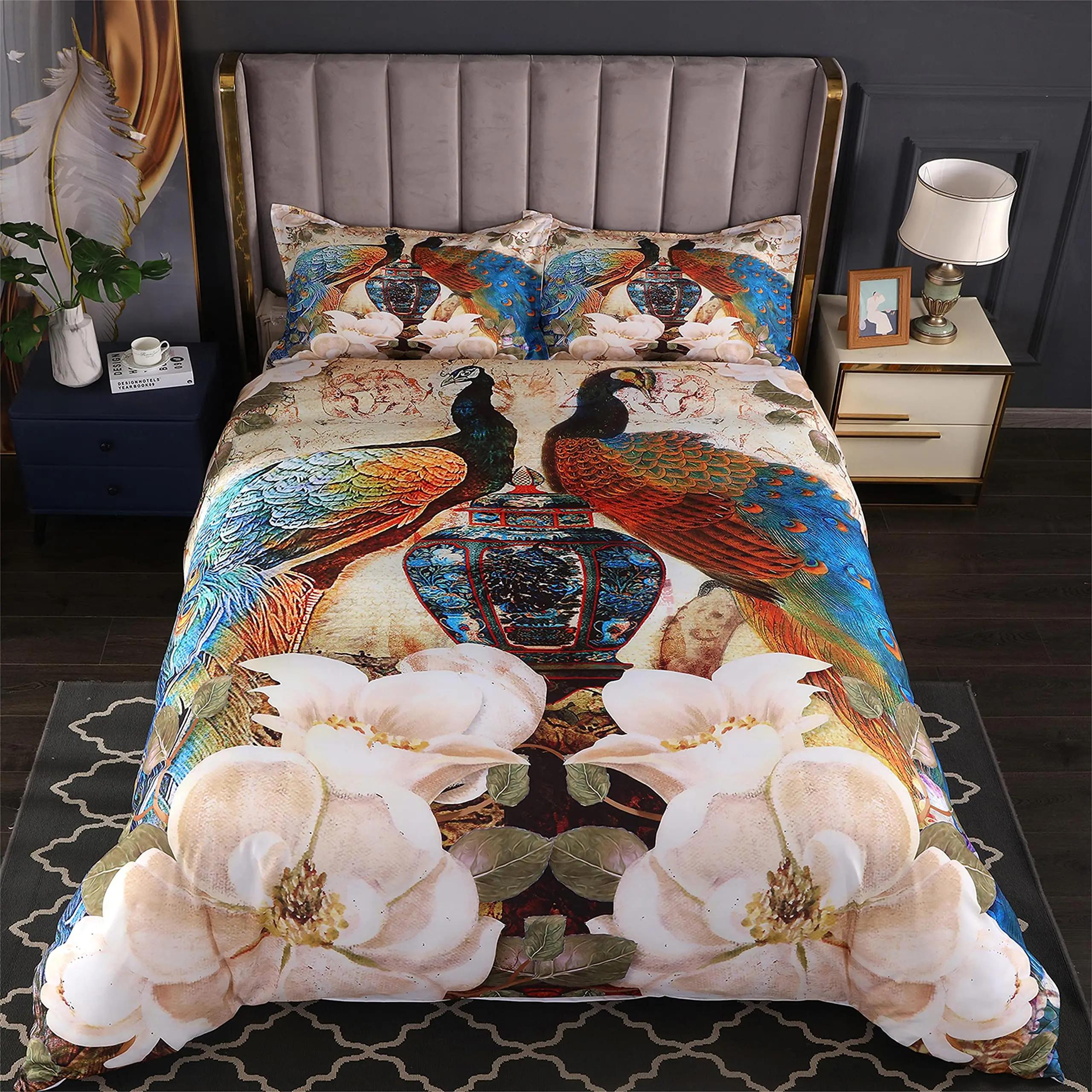 

Comforter Peacock King Size Floral Pattern Bedding Set Retro Peacock Feather Floral Theme Comforter Luxury Quilt Set Comforter (quilt)-EU Single(135*200cm)3pcs