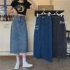 2022 Summer Women's High-Waist A-Line Denim Skirt, Medium-Length, Large Size, Korean Style.