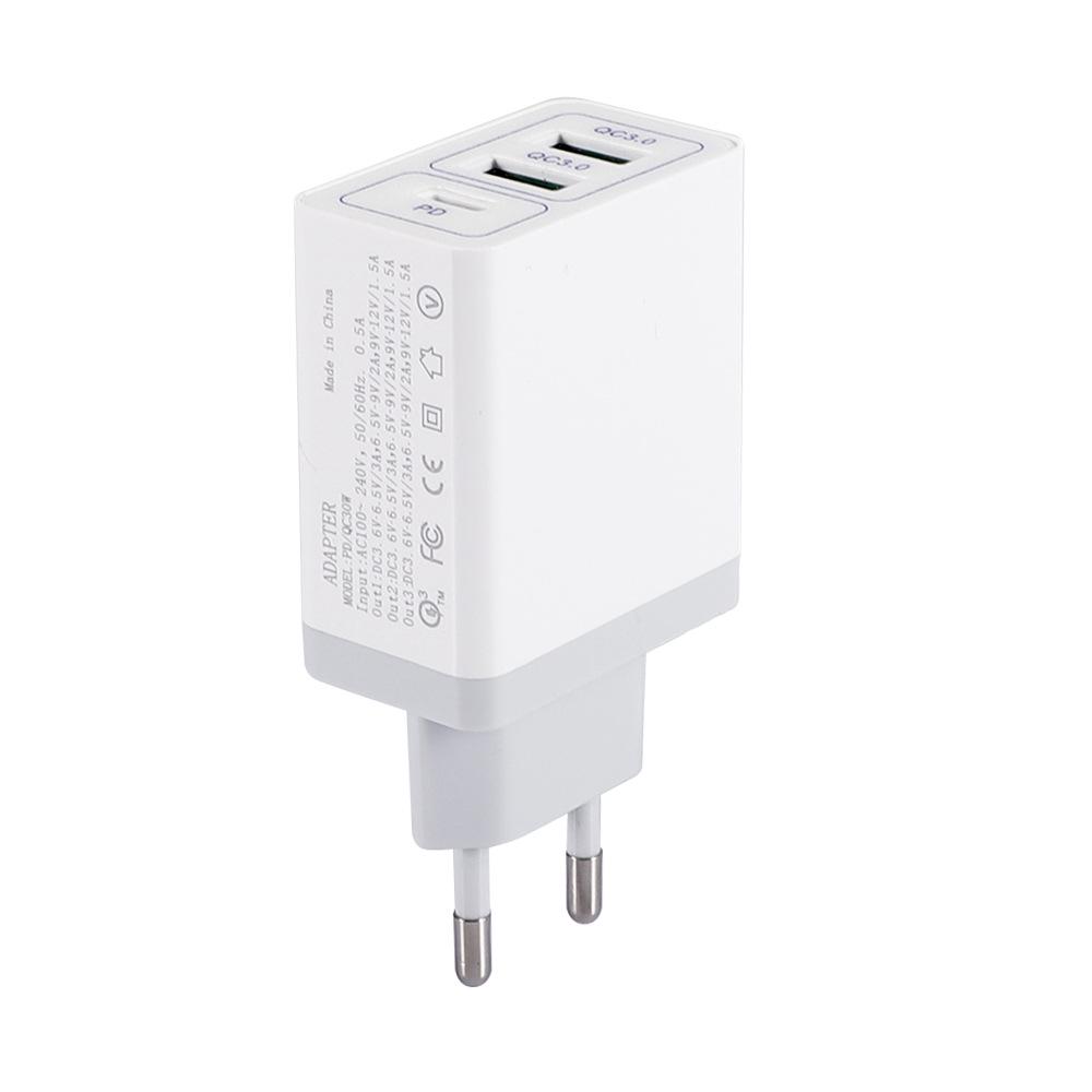 38W Dual USB Fast Charger with QC3.0 & PD Port, Compatible with EU/US/UK Plugs