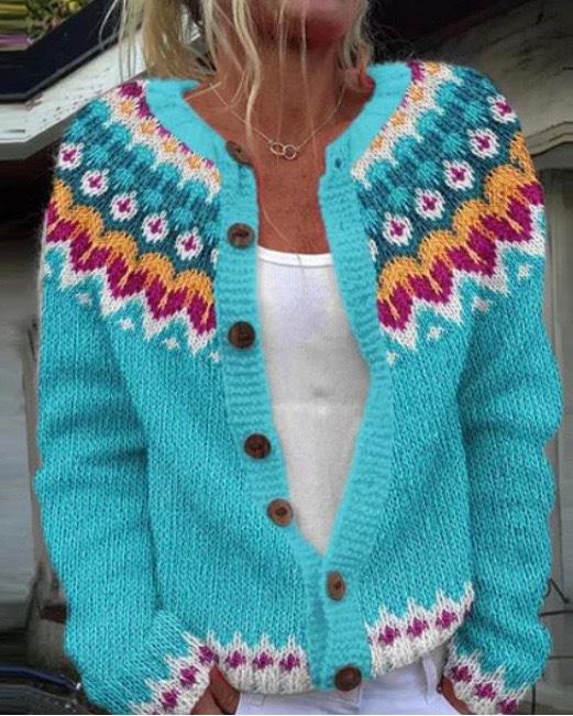 European Style 3 D Print Cardigan Knitted Jacket Spring and Fall Women 7 Sweater