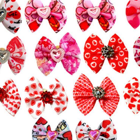 10Pcs Pet Hair Bows Love-heart Pattern Pet Grooming Accessory Non Woven Fabric