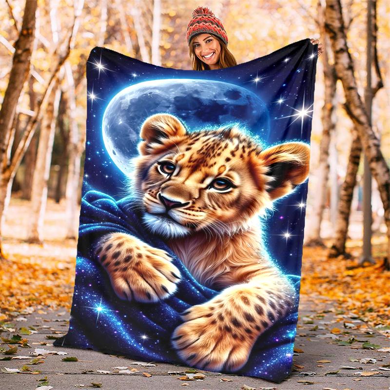 1PC cartoon tiger printed blanket, all season lightweight home office outdoor nap multifunctional blanket A6