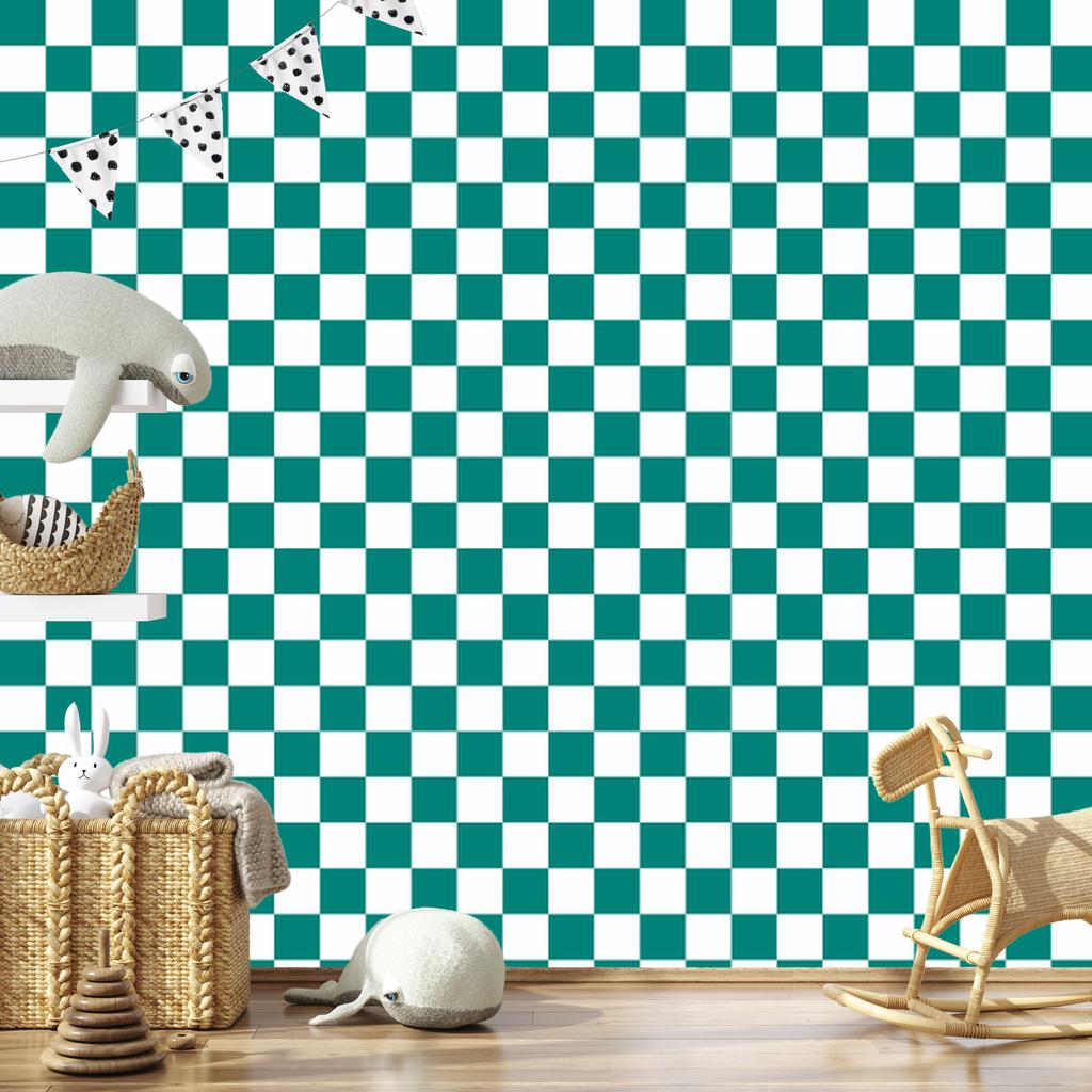 Checkerboard Turquoise Wallpaper for Living Room and Bedroom 50x1000