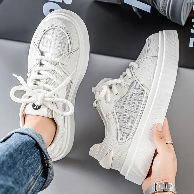 

Trendy brand men s shoes 2025 summer new little white shoes fashion trend thick sole low top casual board shoes Internet celebrity skateboard shoes 44 белый