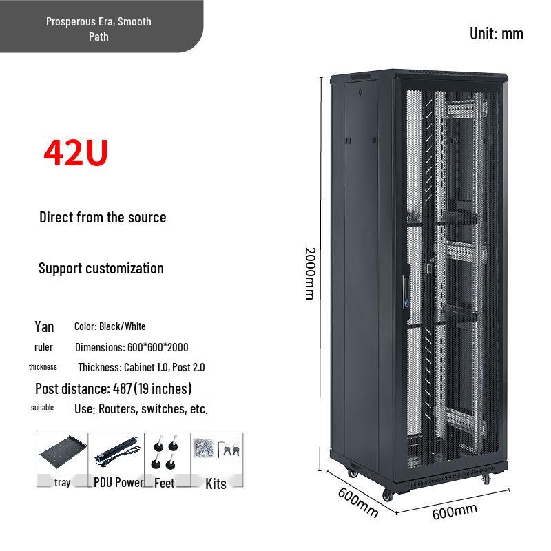 1.2m Floor-Standing Network Cabinet 37U Server Rack with Monitoring Switch & Router Compatibility