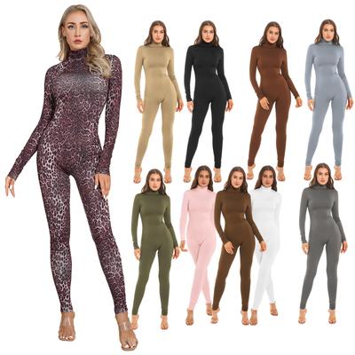 Women Yoga Dance Sports Fitness Workout Overalls Bodysuit Long Sleeve Solid Color Long Jumpsuit