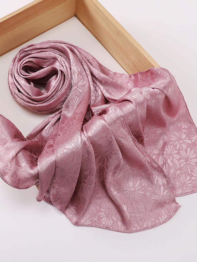 Elegant Women Silk Scarf Satin Solid Flower Wrap Shawl Sunscreen Bandana Hijab Mujer Scarve Pareo Beach Boho Headscarf Sweet New