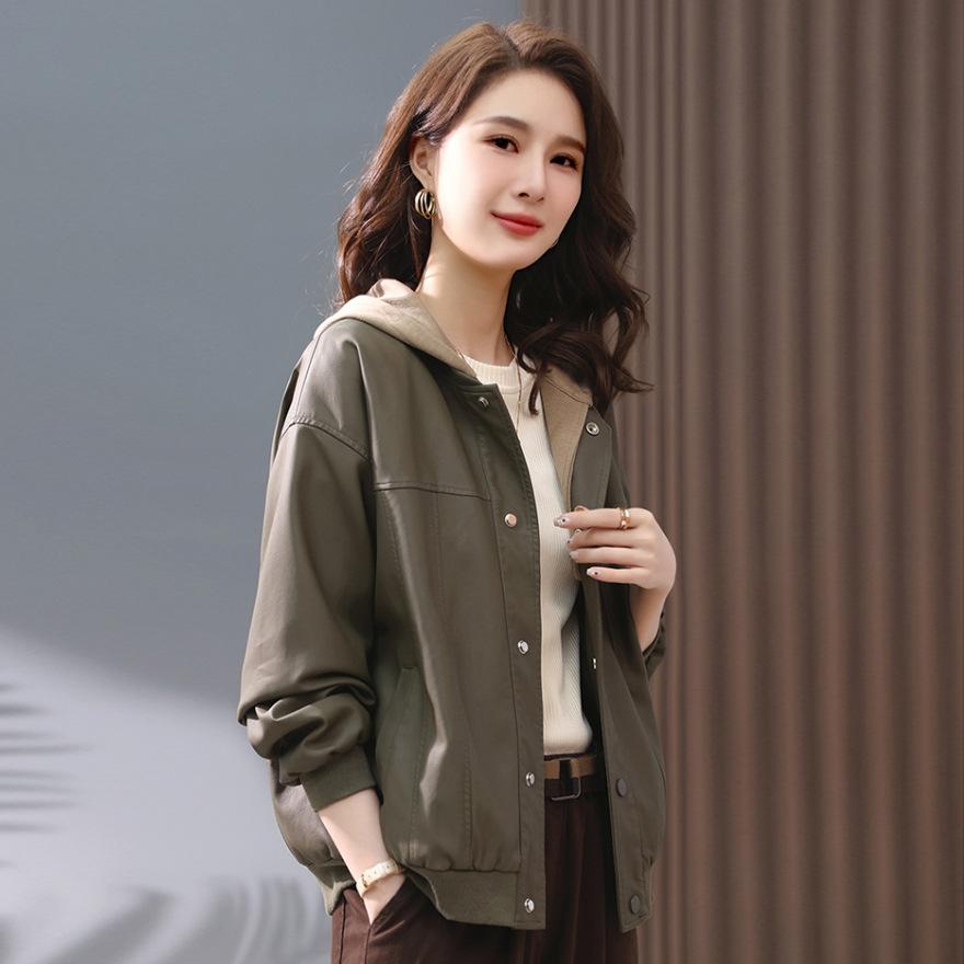 

Съемная кожаная куртка с капюшоном женская весенне-осенняя новая маленькая рекреационная мотоциклетная куртка топ трендовая 2XL зелёный