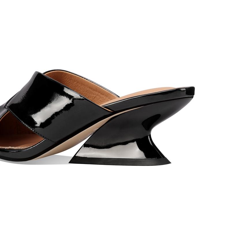 Fashion Women's New Spring/Summer Pointed Leather Cowhide Slope Heels Cross Headed Casual Fashion High Heel Large Size Muller Slippers