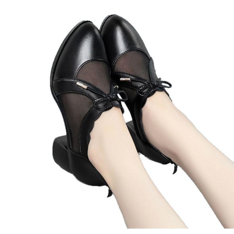 Single Shoes Sandals Mid-heeled Thick-heeled Hollowed-out Shoes Mom Shoes Deep-mouth Women's Shoes