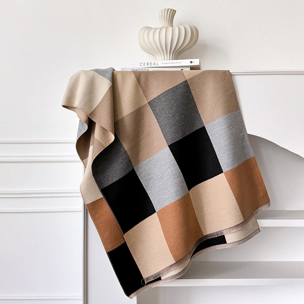 Winter Geometric Splicing Letters Versatile Simple Neck Protection Warm Scarves High Temperament Women Two-Sided Jacquard Shawl