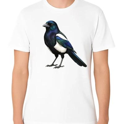Magpie Bird Illustration T Shirt Wildlife Nature Art  Vintage Washed Slightly Streetwear Comfortable Stretched Graphic