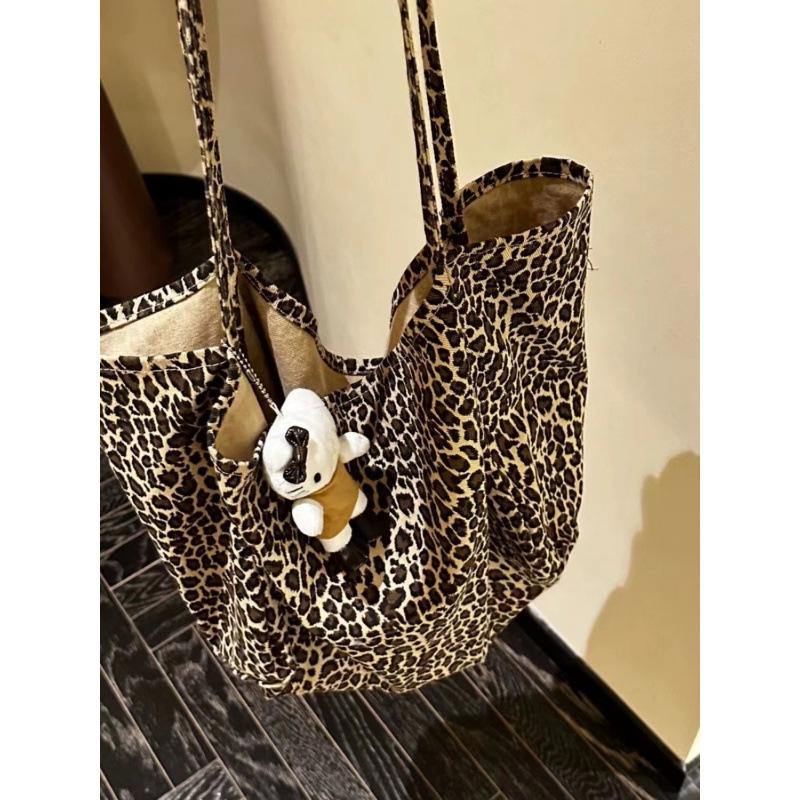 Large Capacity Lazy Leopard Print Shoulder Bag - Versatile Canvas Tote