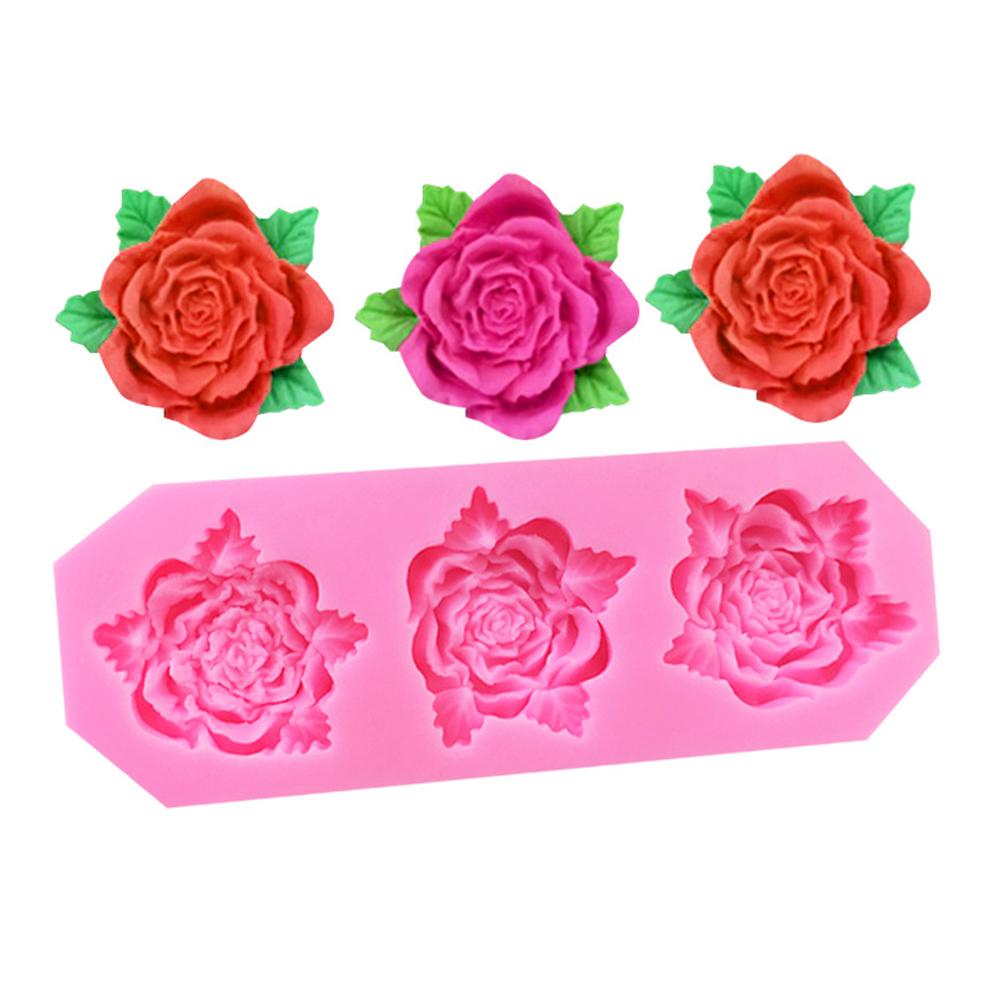 3-Kammer Silikonform Rose Blütenform DIY Schokolade Ton Basteln Form Kuchen Dekoration