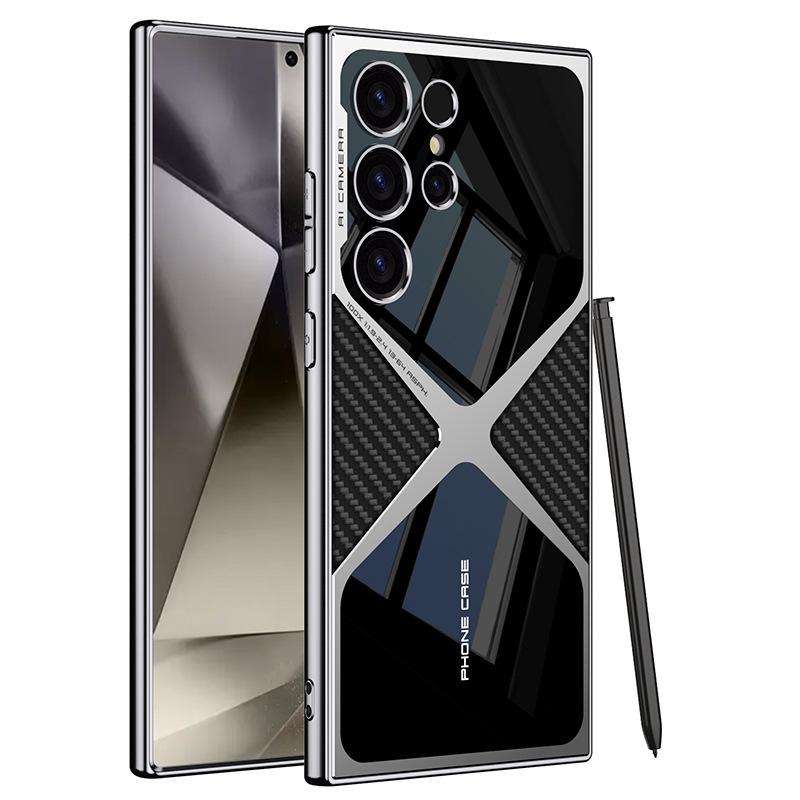 

For Samsung S25ultra Electroplated Vegan Leather Case Galaxy S24 Deluxe Premium Supercar Lens All-Inclusive Stitching Phone Case For Galaxy S25 Ultra