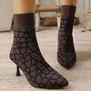 Fashion Autumn Fashion Plaid High Heel Boots Women Breathable Knitted Mesh Sock Boots Woman Pointed Toe Plus Size 36-43 Botas Ladies