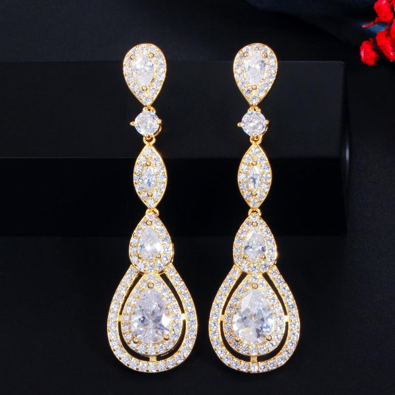 E0324 Style Long Pendant Pin Inlaid Zircon Water Drop Earrings