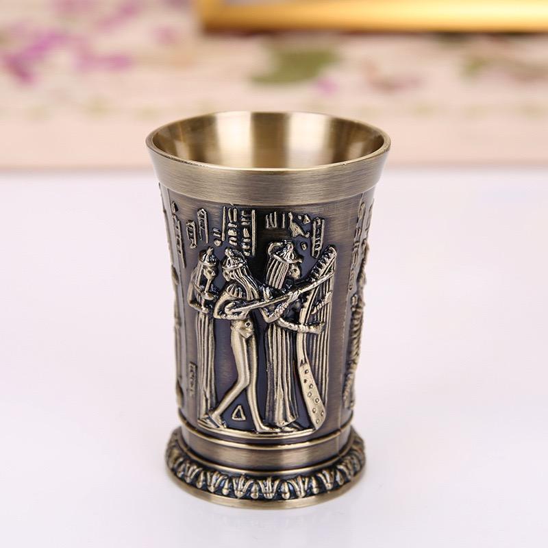 Vintage Grail, Alloy Relief Carved Pharaoh Drinking Tumbler, European Portable Mini Vodka Cup, Wine Cabinet Home Decoration,1pcs