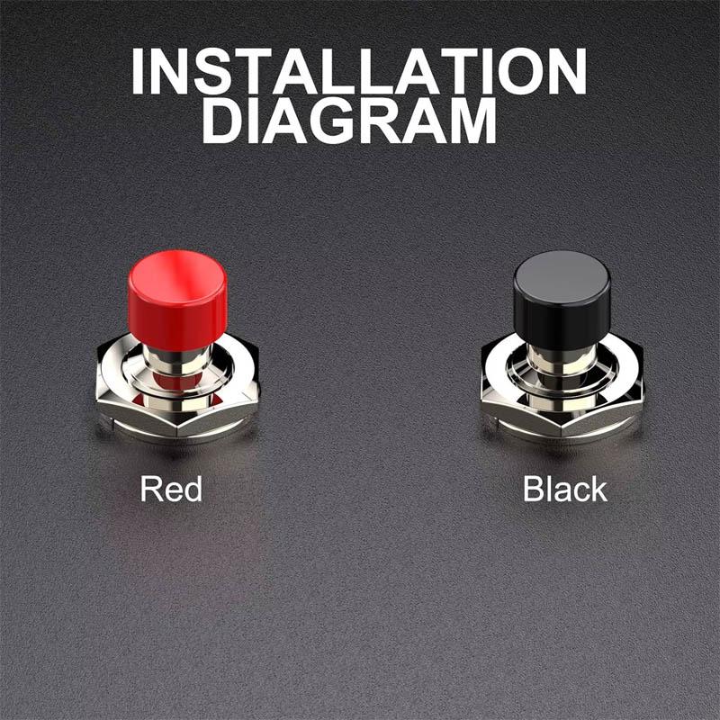 12pcs Momentary Push Button Switch, 1A 250VAC SPST Mini Pushbutton Switches Normally Open(NO) Black & Red Cap
