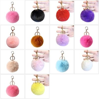 Colorful Faux Furs Keychain Pompoms Keyring 8cm Fuzzy Pompon Ball With Metal Hook For Women Gift Jewelry Accessories