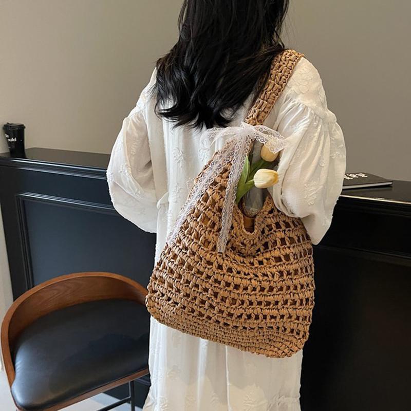 Yogodlns Fashion Crochet Straw Bag for Women Raffia Woven Tote Handbag New Hollow Clutch Beach Bag for Vacation Casual Totes