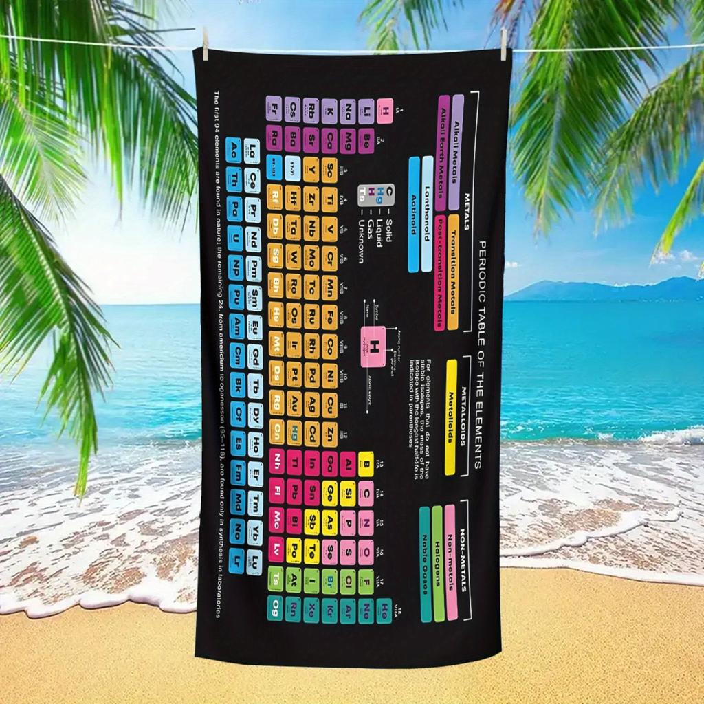 1pz Tavola Periodica degli Elementi Asciugamano da Spiaggia in Microfibra Asciugatura Rapida Assorbente Senza Sabbia per Accessori da Spiaggia Piscine Nuoto All'aperto