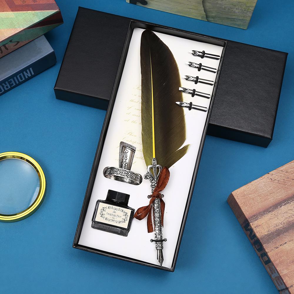 Vintage British Feather Pen Gift Box Mechanical Steampunk Dip Pen Student Graduation Gift