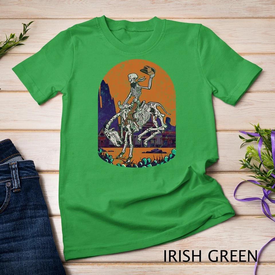 Western Country Cowgirl Cowboy Skeleton Halloween Spooky Unisex T-shirt 6 XL