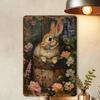 Vintage Metal Tin Sign Rabbit Flower Basket Wall Decor 8x12 Inch Home Bar Cafe