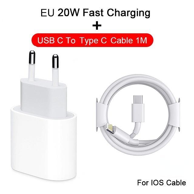 

Быстрое зарядное устройство PD 20 Вт для iPhone 14, 11, 12, 13 Pro Max Mini X XR XS 8 Plus, USB Type C, кабель для быстрой зарядки, аксессуары для зарядных устройств для телефонов EU 20W charger + 20W cable