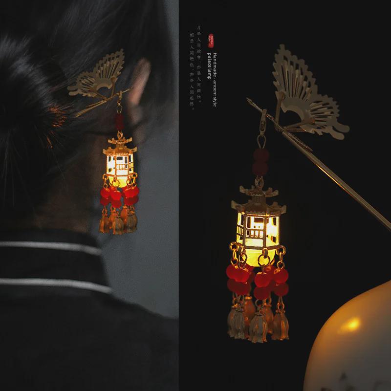 Vintage Palace Lantern Hanfu Hairpin with Tassel – Luminous and Versatile Fairy Style