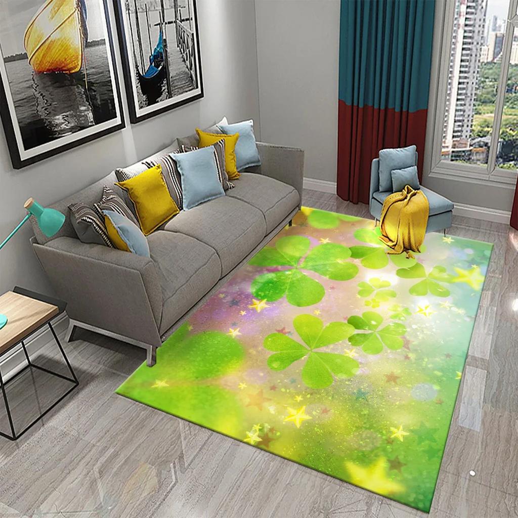 Green Four Leaf Clover Carpet Saint Patrick's Day Living Room Bedroom Bathroom Door Mats Home Decor Soft Doormat Non Slip Carpet