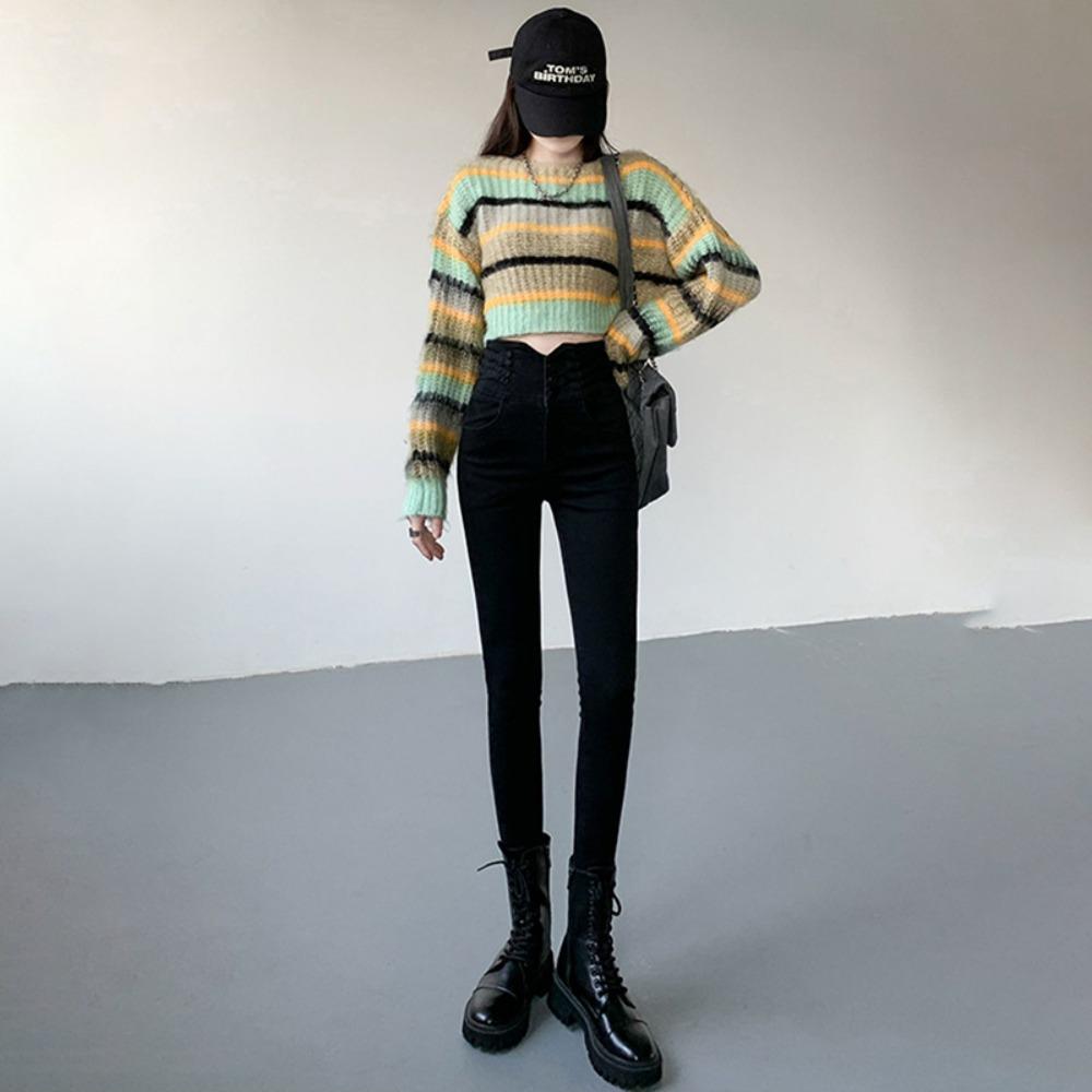 High Waist Tight Jeans Women's Pencil Spring and Autumn New Korean Version Slim and Thin Versatile Small Feet Trousers Ins Tide