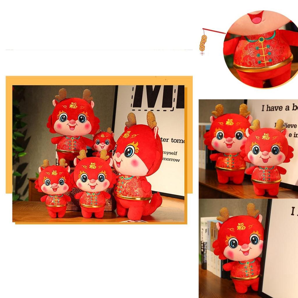 2024 Dragon Year Lucky Mascot Plush Doll Red 20cm 26cm 32cm 38cm 48cm 60cm