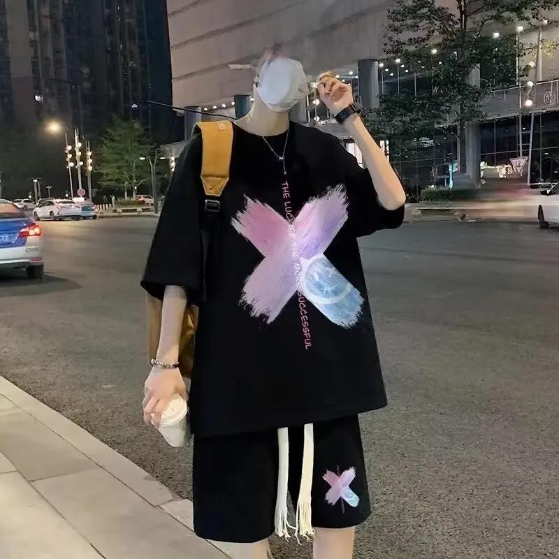 

2024 Лето Новый Walf Checks спортивный костюм для мужчин Крутые тонкие шорты с коротким рукавом Комплект из 2 предметов Трендовый модный 5XL