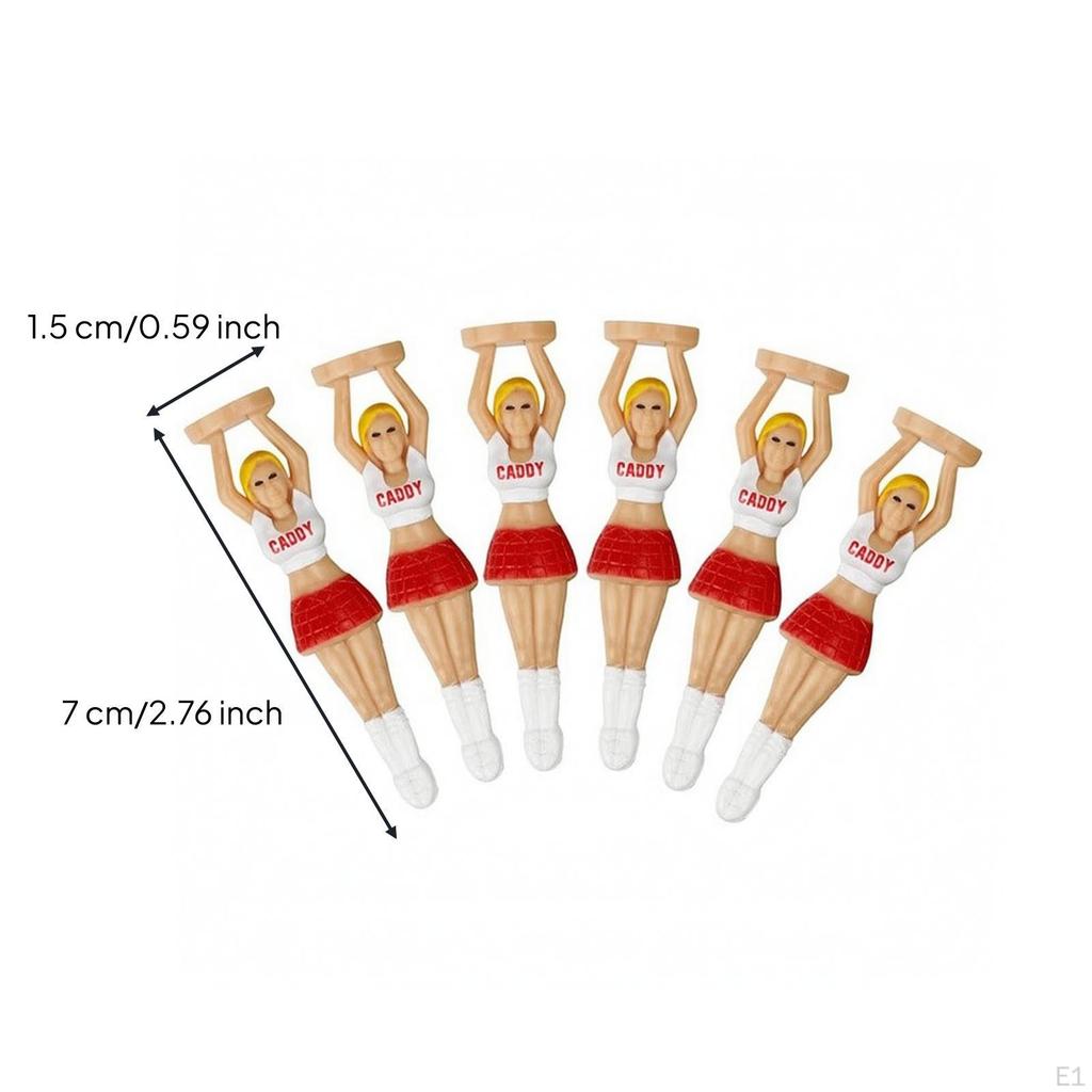 6 Pieces Cheerleader Golf Tee | Compact 7cm Size, with Figure